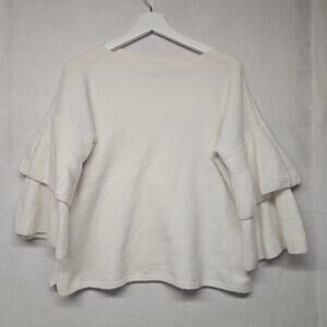 Madewell Coziest Yarn Flare Tier-Sleeve Pullover Sweater Cream Ivory Medium M